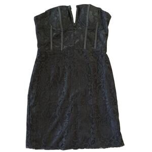 Layered with Love Womens Mini Dress M Black Lace Corset Bodice Goth Coquette NEW